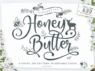 Honey Butter Font Trio & 260 Vectors bakery barbershop branding branding template butter calligraphy farm font font trio honey logo logo element logos market modern office restaurant script vectors wedding logo