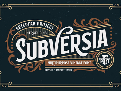 Subversia branding calligraphy decorative display display font flourish font hipster label lettering logo modern old school ornament sans serif script sign signage typography victorian