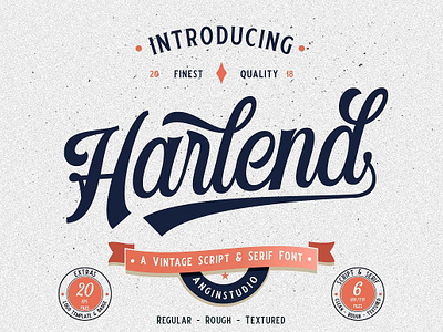 Harlend (6 font with bonus) intro american american vintage custom type fonts hand lettering lettering fonts poster script script font script vintage serif serif font sign vintage vintage font vintage script vintage typeface