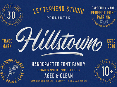 Hillstown Font Collection (+EXTRA) branding condensed sans elegant font font collection font family font pack handcrafted font family lettering logo modern regular retro rough sans sans serif script typeface typography vintage