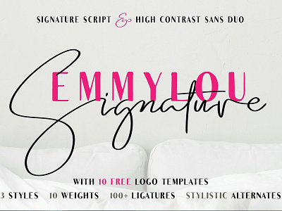 Emmylou | Duo with 10 free logos branding calligraphy elegant font fonts collection free logo lettering ligatures logo logo font modern modern calligraphy script script font signature signature logo signature script styles templates typeface