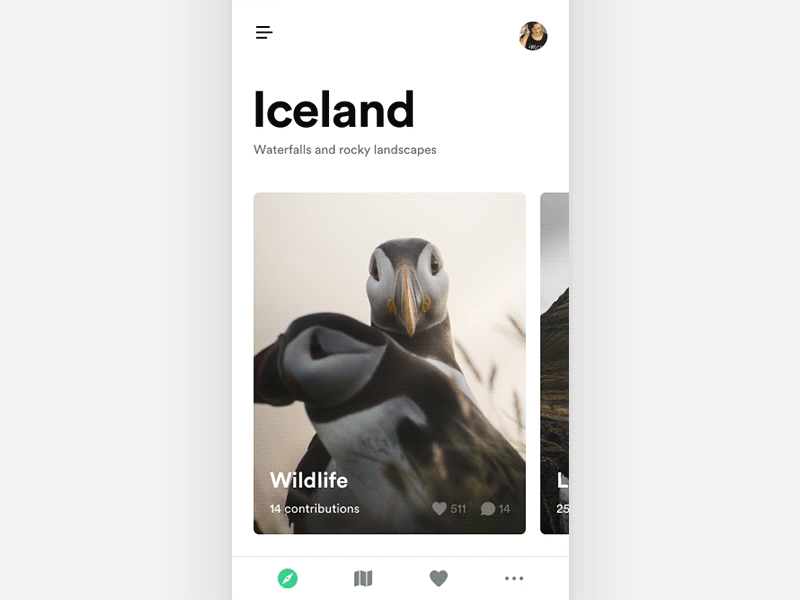Travel / Nomad App Animation animation app card clean gif iceland interface ios minimal parallax principle travel