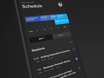F8 - Facebook Developer Conference app after affects agenda animation app conference f8 facebook interface ios itinerary mobile motion schedule sessions timeline