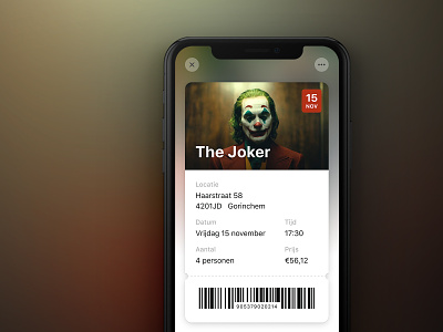 Oscar – Ticket app autumn barcode cinema clean interface ios iphonex joker movie product design the joker ticket