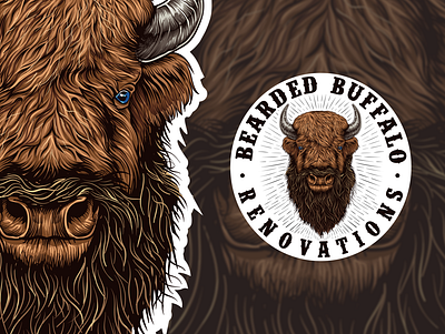 Bearded Bufallo Renovations animal artwork branding drawing illustration logo retro vinatge