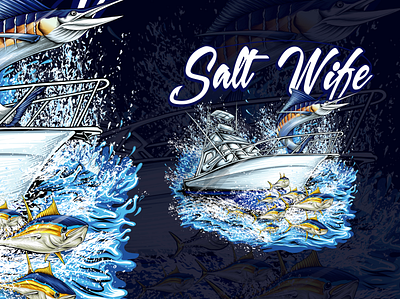 Salt Wibe animal illustration boat branding design drawing fish fisherman fishing graphic design illustration logo ocean ship tuna vector