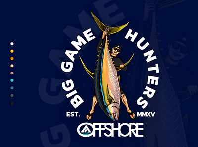 Big Game Hunters OFFSHORE animal illustration apparel big tuna branding design fish graphic design illustration logo tuna tuna fish typography vector