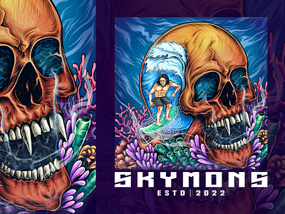 Skymons coral graphic design illustration logo ocean sea skull skull illustrastion skulls surfing surfings