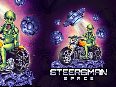 STEERSMAN SPACE alien aliens bikers branding character design cloths cyberpunk design digital art graphic design illustration logo logo makers motorcycle planet scifi t shirt ufo