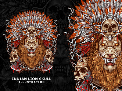 Indian lion skull animal illustration animal logo brand design branding design graphic design illustration indian indian skull lion lion king lion logo logo t shirt vector