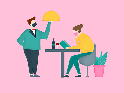 At your service - Hospitality in 2020 adobe illustrator characterdesign colourful covid customer experience customer service illustration loyalbe procreate restaurant waiter