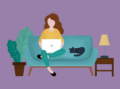 Remote Work cats character design couch illustration loyalbe new job plant procreate remote work work from home