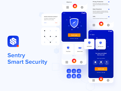 Sentry Smart Security Android App abdroid antivirus app app design blue creative figma mobile mobile ui scan security sentry smart ui vector white