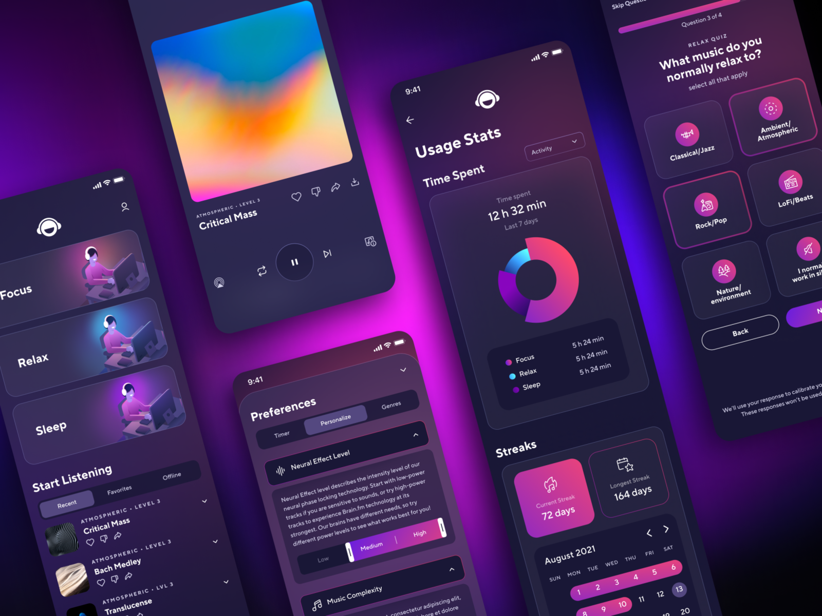 Brain.fm Mobile App by Timothy Boros for unfold on Dribbble