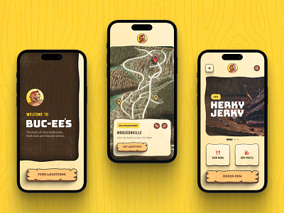 Buc-ee's App Concept app app design beaver food map mobile app mockup product ui ui design ux web wood