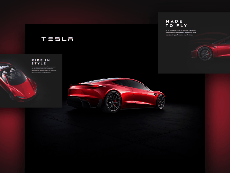 Tesla Roadster animation atomic car design landing page mossio roadster tesla ui website