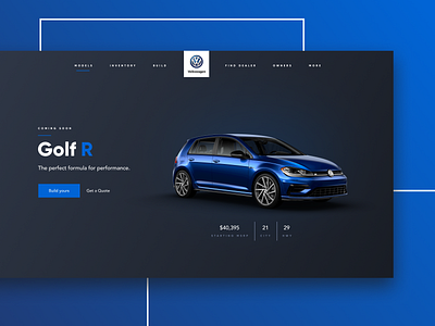 VW Golf R automobile blue car dark ui design golf r landing page ui volkswagen vw website