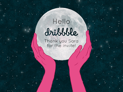 Hello Dribbble! debut dribble first shot hands moon photoshop space