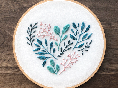Floral Leaf Heart design embroidery illustration