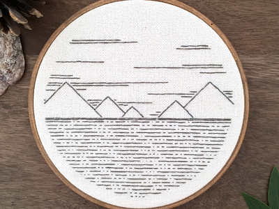 Mountain And Sea design embroidery illustration vector
