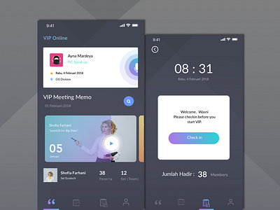 VIP Online card color dark home icon mobile public schedule speaking theme timer ui