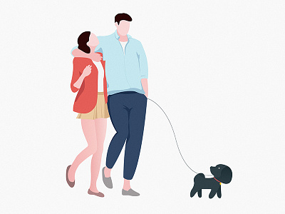 My girlfriend and I walk the dog ui，illustrations