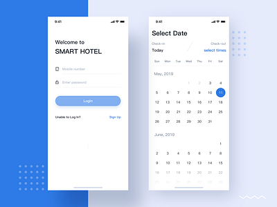 Smart Hotel Pages app date design login page ui
