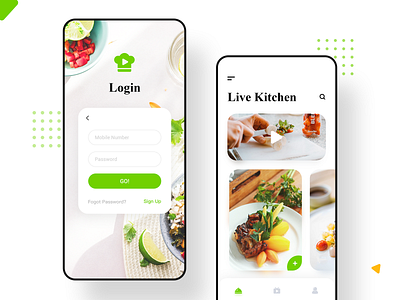 Live Kitchen app design food healthy home kitchen live login mobile phone ui video