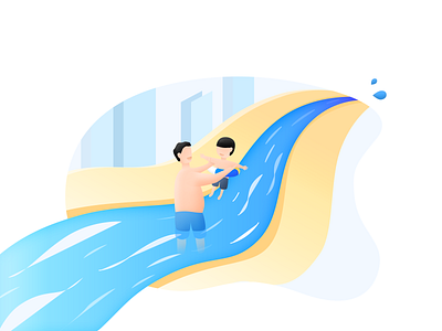 Playing In The River child childhood dad design father hometown illustration play river swimming ui