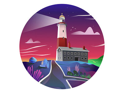 Montauk Point Night Light illustration lighthouse