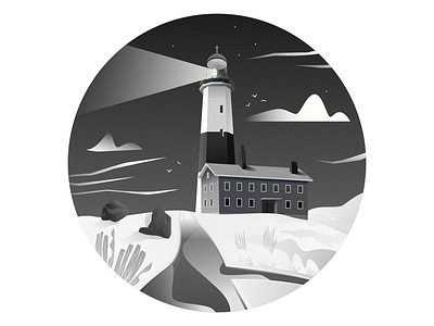 Montauk Point Black Light animation illustration lighthouse scenic