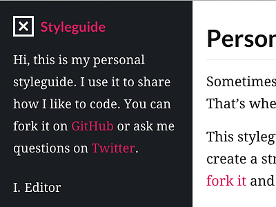 Personal styleguide css docs hamburger icon html javascript ruby styleguide