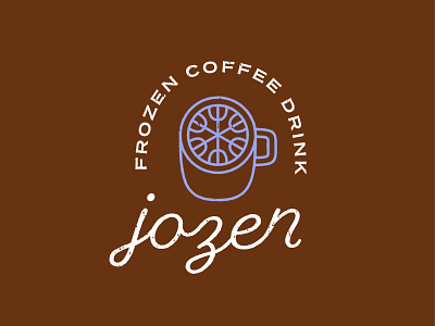 Jozen beverage cappuccino coffee cup drink frappe frozen latte lettering logo monoline mug script snow snowflake typography