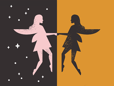 Fairy Dance dance fairy fantasy hands holding illustration lesbian lgbt mirror pixie reflection silhouette space spin stars wings woman women
