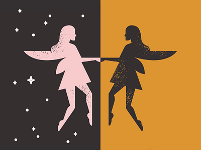 Fairy Dance dance fairy fantasy hands holding illustration lesbian lgbt mirror pixie reflection silhouette space spin stars wings woman women