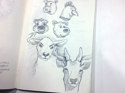 Meeting Times Doodles chicken cow deer doodles farm animals lamb moleskine pencil pig sheep sketches