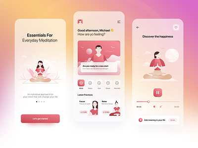 Meditation App app application design home illustration layout light meditation meditation app yoga