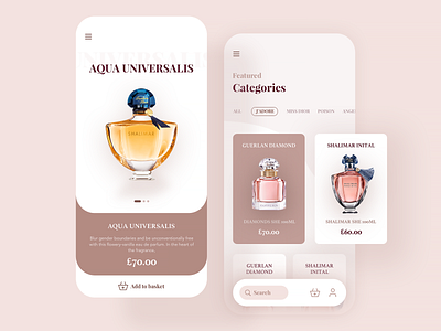 Perfume shop app app collection concept design home layout light nature perfume shop shopping app ui