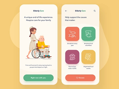 Elderly Care app application art care causes design elderly home illustration layout light mobile nature nurse