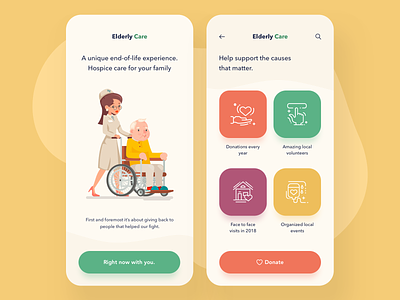 Elderly Care app application art care causes design elderly home illustration layout light mobile nature nurse