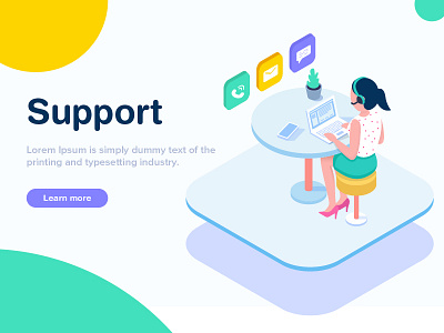 Customer Support Isometric illustration 3d chat customer desk digital flat future girl headphone illustration illustration design isometric message mobile t2 talk technology vector web page work