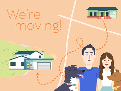 Moving Announcement dogs family house houses illustration map moving pets