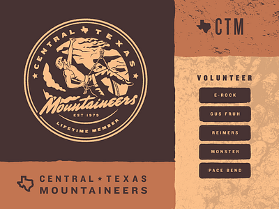 Central Texas Mountaineers adventure badge branding climbing outdoors rock rock climbing texas texture