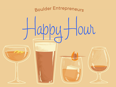 Happiest of hours beer bourbon cocktail cocktail bar glass glasses happy hour illustration