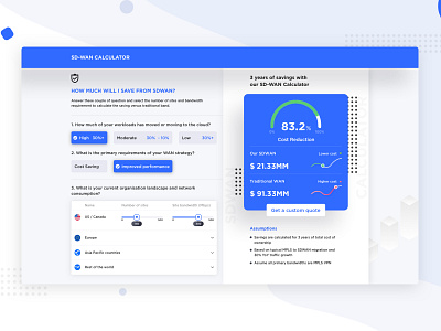 SD-WAN Dashboard business calculator clean clean ui dashboad design icon illustrations landing page marketing roi sketch statistics ui ux web web design webdesign website