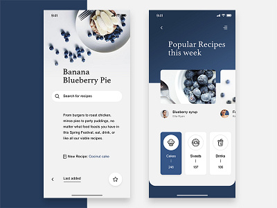 Food App - Recipes homepage app blue blueberry card food iphone x recipes ui white