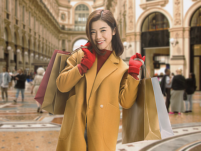 KLM - Retouching Asian Woman Shopping in Europe airlines asian china facebook instagram klm market retouching shutterstock social