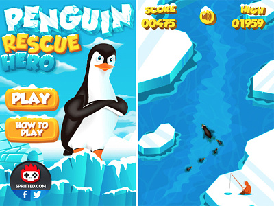 Penguin Rescue Hero cartoon illustration user interface video game