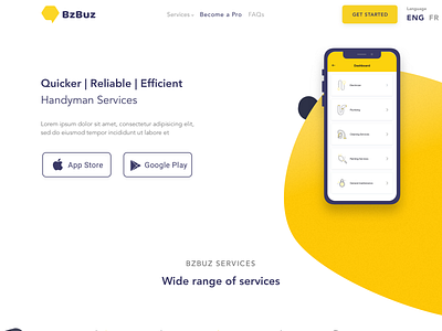 BzBuz Homepage app design illustration logo minimal typography ui vector website