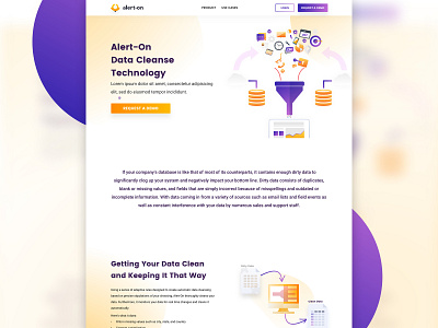 Alert On Data Cleanse Technology alert on crm cta data cleanse email gradients illustration landing page logo marketing minimal sales funnel typography ui vector vibrant colors web site design